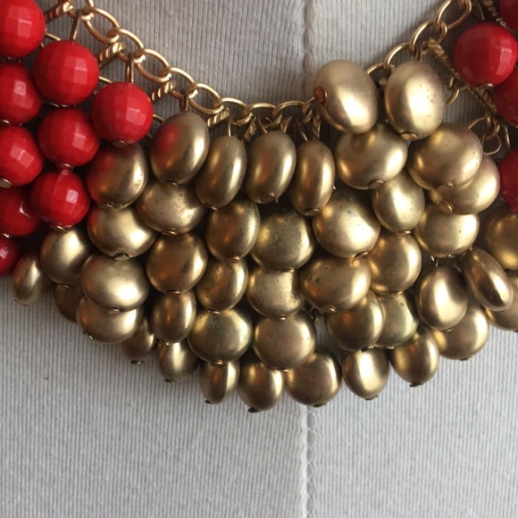 Red and Gold Statement Necklace - Picture 3 of 5